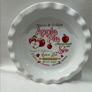 Apple Pie Ceramic Recipe Baking Dish 10 In Round 1 1/2 In Tall Homemade Love